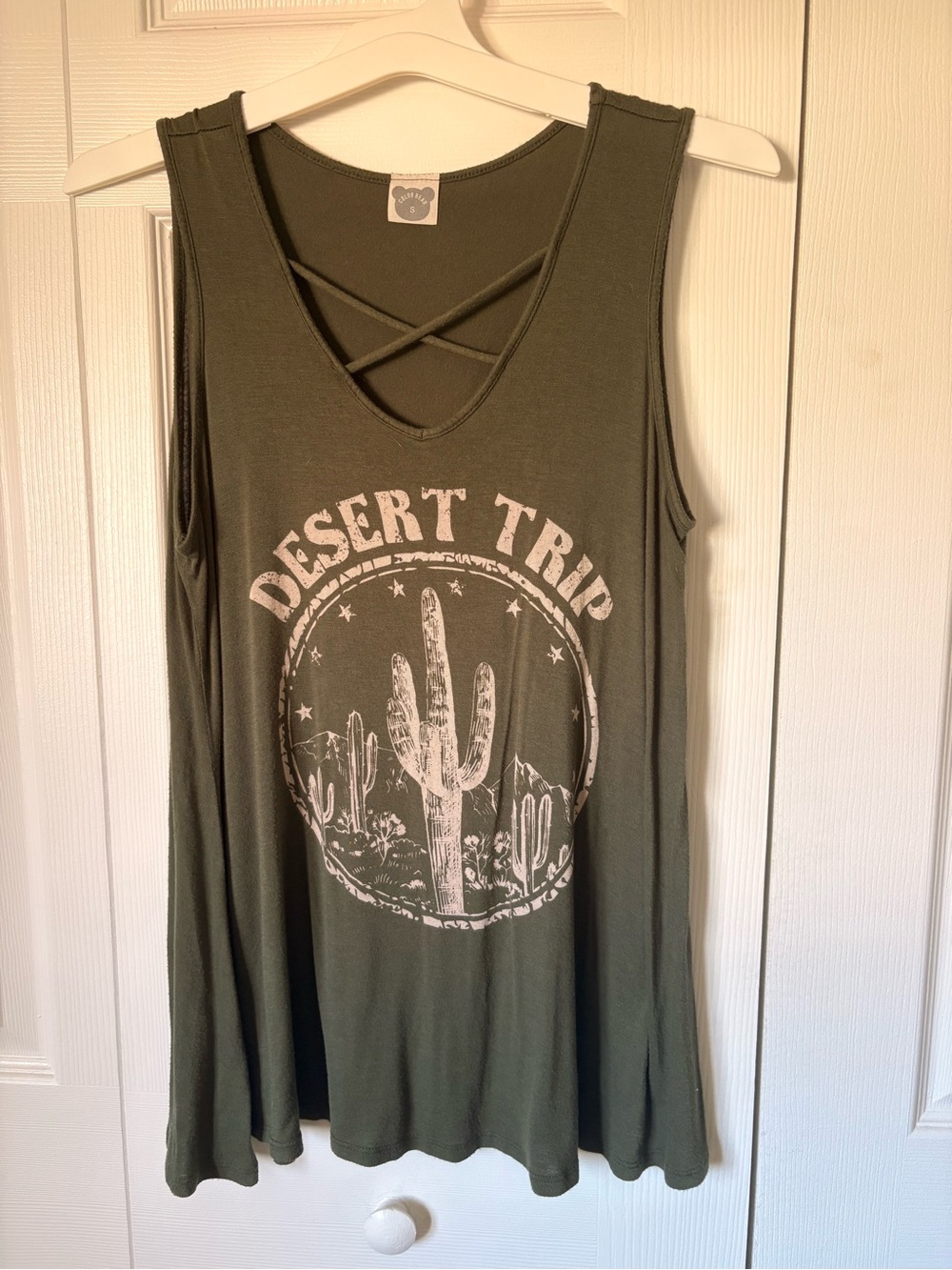 Olive Graphic Crisscross V-Neck Tank Top